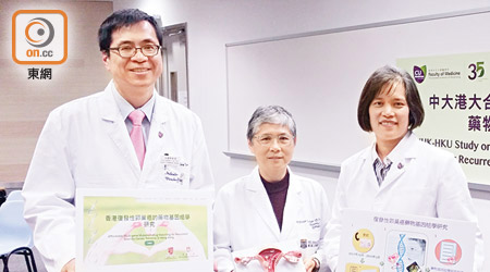 兩大醫學院合作復發性卵巢癌藥物配對計劃。左起：徐國榮、顏婉嫦、呂偉欣。（關琛詩攝）