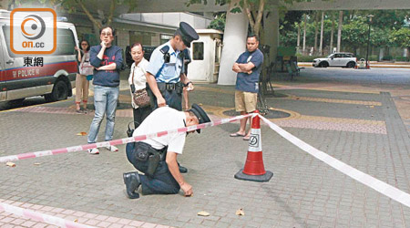 警員檢走懷疑有毒狗糧。（李子強攝）