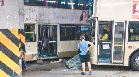 沙田九巴車廠三巴士相撞。（互聯網圖片）