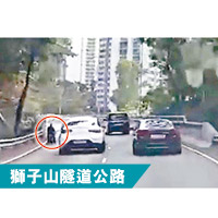 三輪車（圈示）在獅隧公路與車輛擦身而過，險象環生。（互聯網圖片）