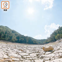 粉嶺流水響水塘早前一度乾涸至龜裂，近日情況有所改善。（資料圖片）