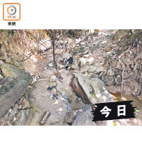 下白泥村的河道疑遭堆填區毒水滲漏污染。（田北辰提供）