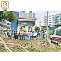 九龍塘<br>昨日公共交通大癱瘓，九龍塘站外有長長人龍等候登上接駁巴士。（梁國雄攝）