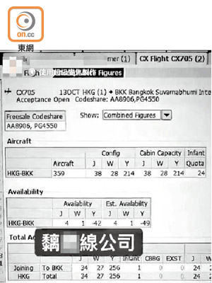 社交平台有國泰員工疑不值公司所為，貼出航務系統截圖揭發機位不足事件。（讀者提供）