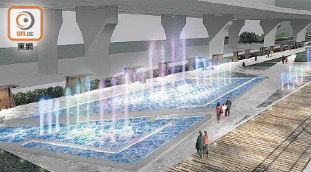 財委會昨通過撥款，興建觀塘海濱音樂噴泉（圖）及摩頓臺活動中心。（設計圖片）