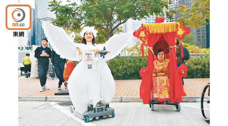 「愛心天使」（左）和大紅花轎（右）令人眼前一亮。