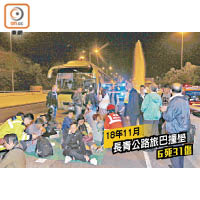 去年十一月三十日，長青公路再發生恐怖奪命車禍，意外共造成六死逾三十人傷。