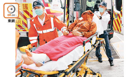 被大樹壓傷工人送院。（林耀康攝）