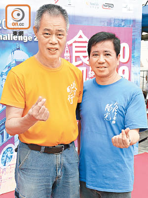 陳灼明（左）認為泰國米最合港人胃口，旁係冬日陽光慈善基金會主席梁榮燊。（徐家浩攝）