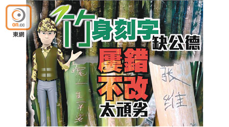 《發射台》炮轟內地自私缺德的遊客，在國家級風景園區的竹上刻字破壞。
