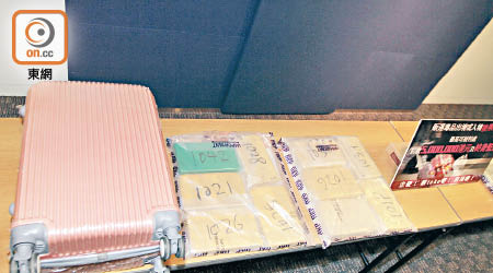 海關在深圳灣發現女被告行李箱內有約十七公斤可卡因。