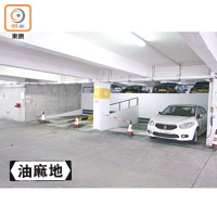 停車場的充電泊位分散於低層多個位置，部分泊位會以雪糕筒阻隔防止其他車佔用。