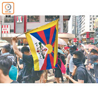 示威者揮舞雪山獅子旗。
