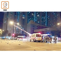 警方昨凌晨在廣明苑及尚德邨停車場外施放催淚彈。（胡德賢攝）