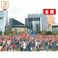 大批市民昨在添馬公園舉行控訴暴力大集會。（高詩敏攝）
