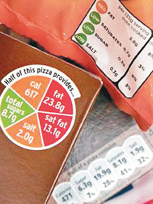 英國已推行被稱為交通燈式的簡化營養標籤，研究指能影響消費者挑選食物。