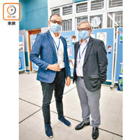 巢國明（右）曾因踢波搞到周身傷痕而遭母責備，左為香港中小型企業總商會青年委員會主席鄭蕾。