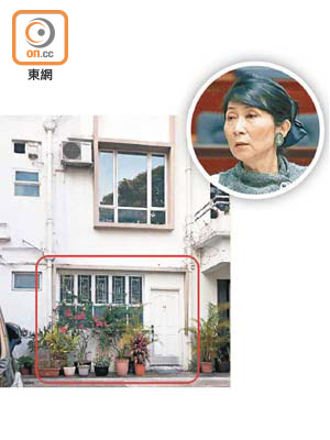 毛孟靜（圓圖）的寓所被揭發將車房改建為住宅（紅框示）。