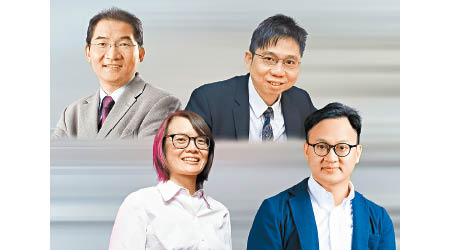 （上排左起）楊夢甦、梁國華、（下排左起）陳紀行及Steven Wang的新冠肺炎相關研究，獲創新及科技基金資助。（城大提供）