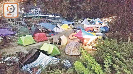 新界北鶴藪：士多在附近的空地經營營地，出租予近40個帳篷，環境相當狹窄。（朱先儒攝）
