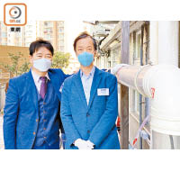 黃敬（左）表示，管綫學會擬成立「抗疫特攻隊」協助三無大廈業主檢查喉管。（江麗盈攝）