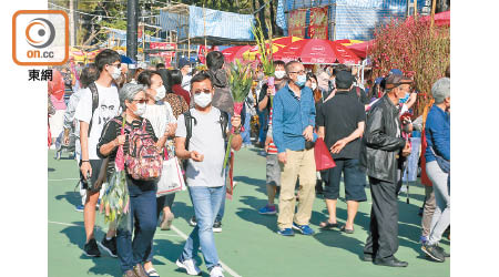 維園花市人流較往年疏落，但比較前日已有輕微好轉。（袁志豪攝）