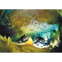 圖為《古洞透天機》劇照，科研潛水員在巴哈馬群島水晶洞穴內研究石筍。