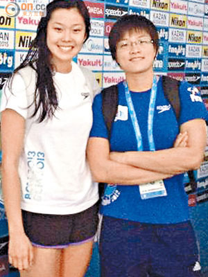 歐鎧淳（左）與施幸余稍後會在世錦賽的混合泳接力賽事中並肩作戰。