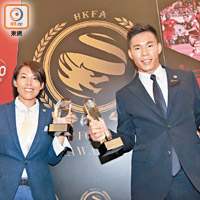 「牛丸」陳婉婷（左）及葉鴻輝上屆分別奪得「最佳教練」及「香港足球先生」。